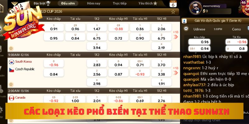 Các loại kèo phổ biến cập nhật tại thể thao sunwin